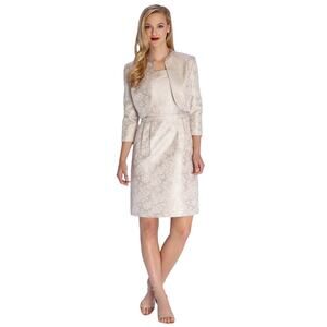 Tahari ASL Jacquard Brocade 2-Piece Jacket Dress Pink Metallic 4P